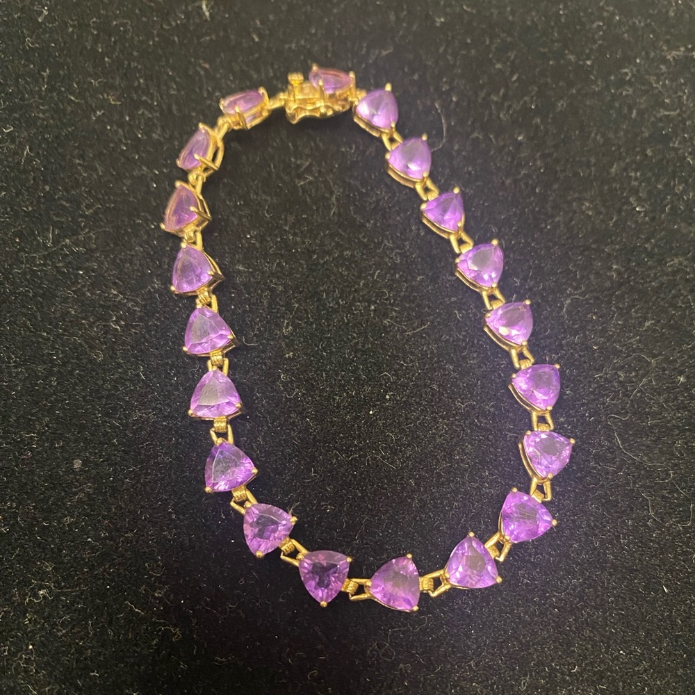 14K Gold Heart Shaped Amethyst Bracelet